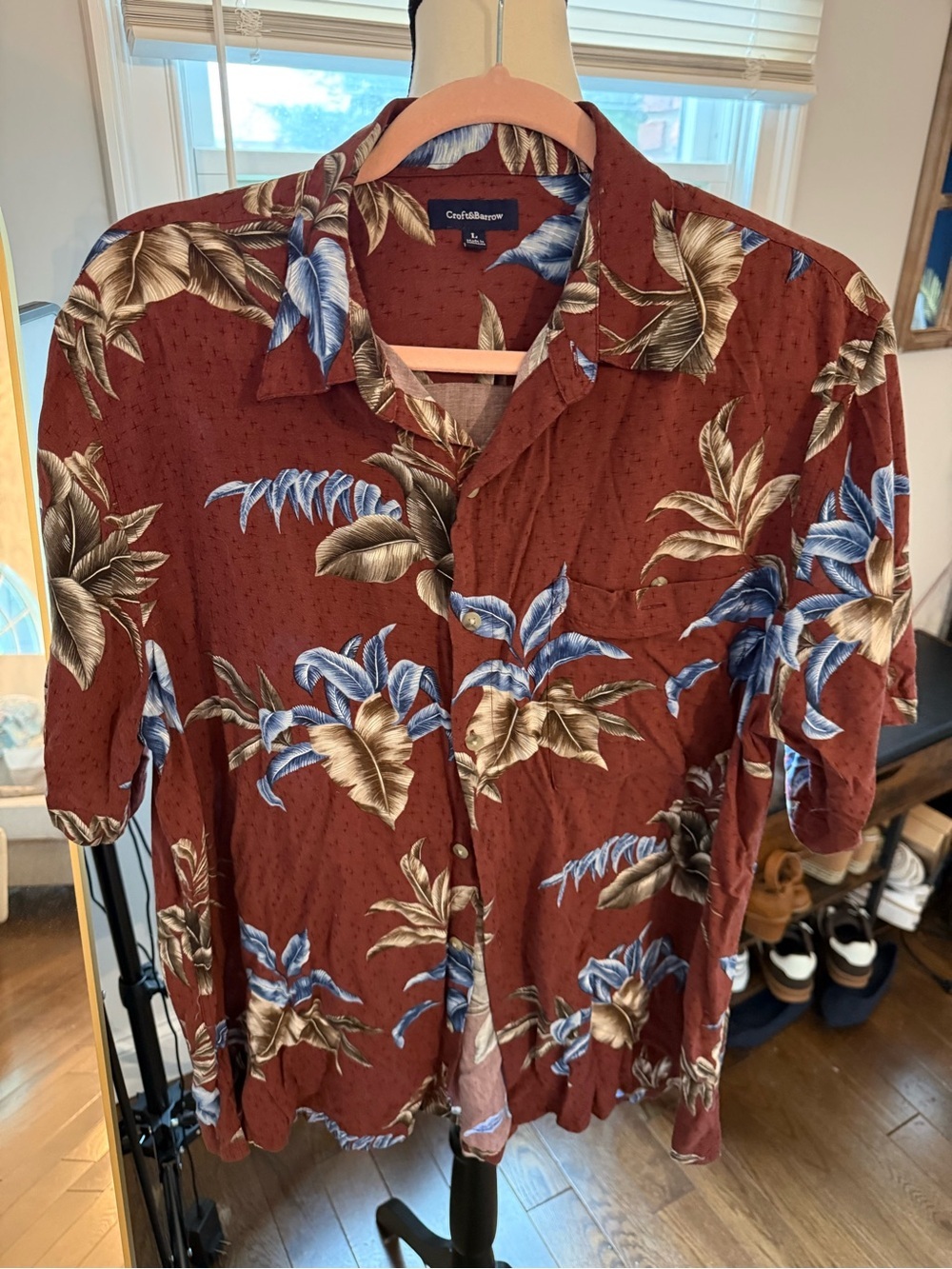 croft & barrow Men's Soft Rust Short-Sleeve Tropical Button-Down Shirt